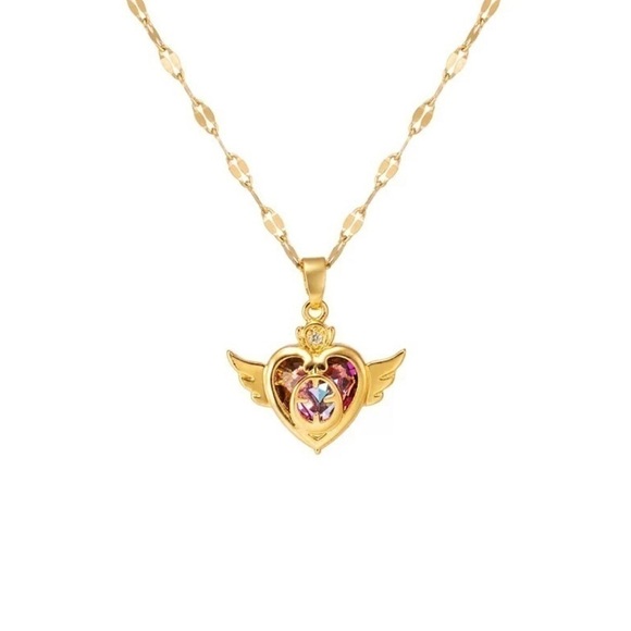 18K Gold Plated Sailor Moon Crisis Moon Compact Pendant Necklace - Picture 4 of 7